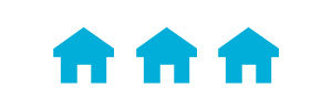 Three blue houses act as a paragraph break.