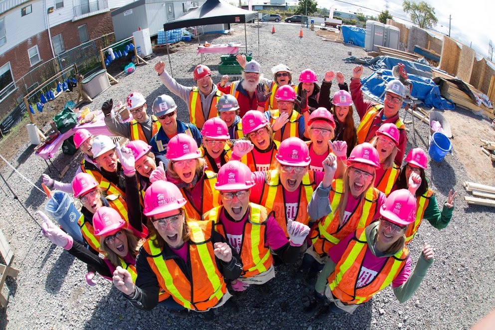Group of Habitat for Humanity Halton-Mississauga construction site volunteers