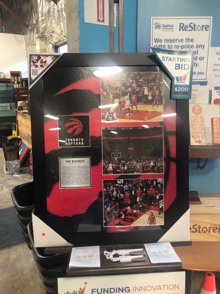 Raptor's display to celebrate their championship, found in our Burlington ReStore.