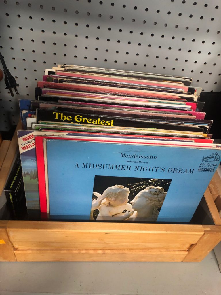 Box of records for sale in the ReStore