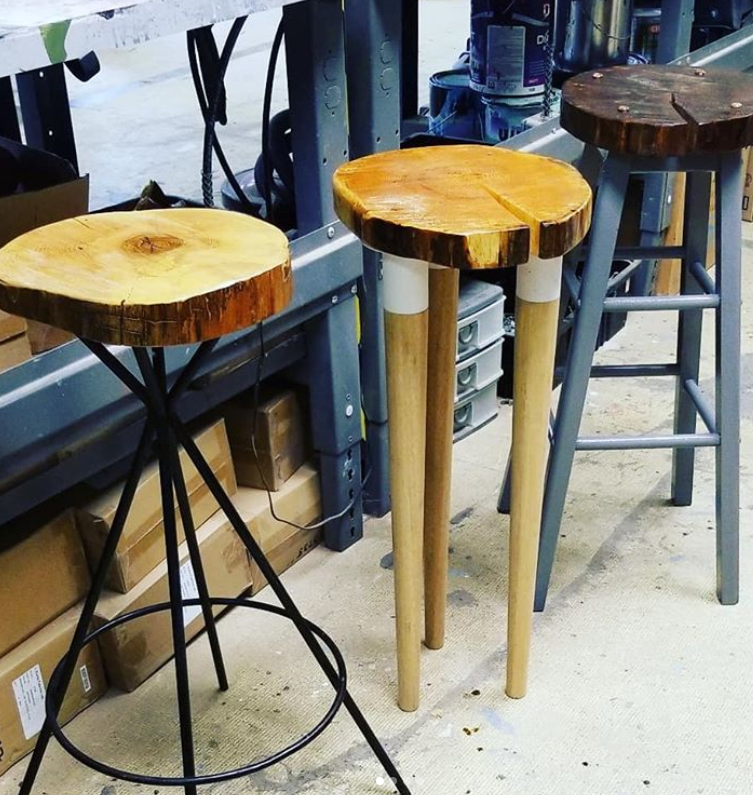 Stools made with live-edge wood