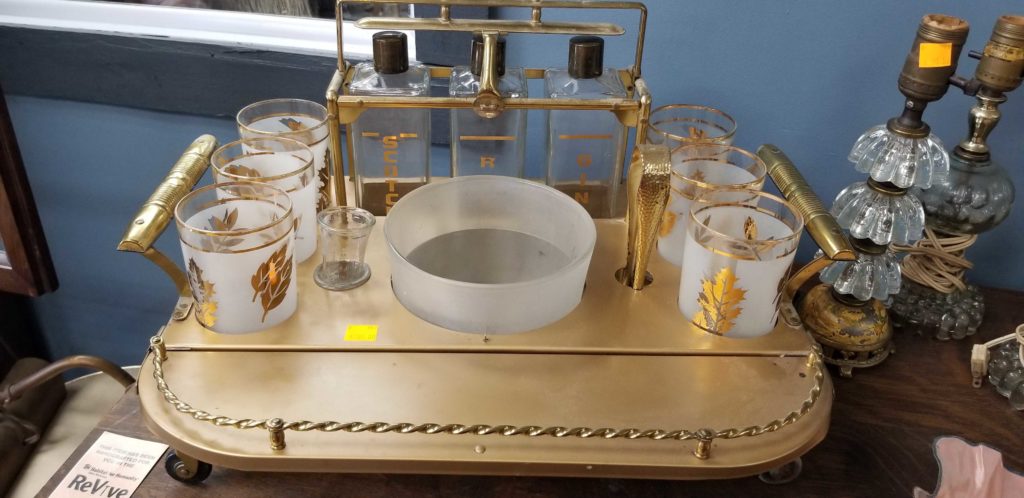 Vintage items like this barware set can be found in ReVive Boutique